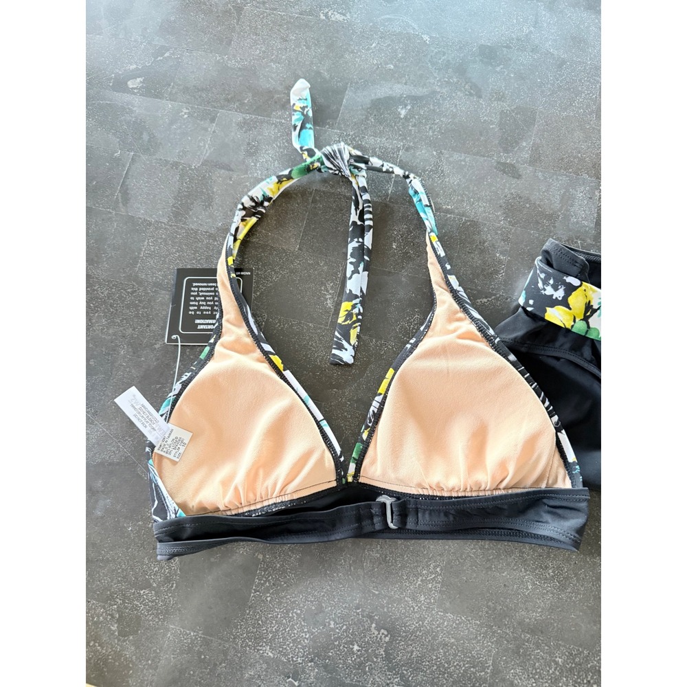 Newport News Swim Womens Floral Halter Bikini Set Belted High Waist Black 10 NEW - Picture 9 of 11